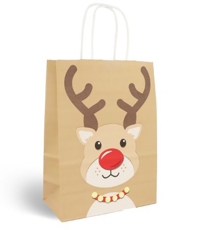 12x Reindeer Paper Bag With Twist Handles | W30768