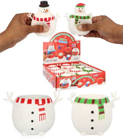 12x Festive Pop Up Snowman Squeeze Toy In Display Unit