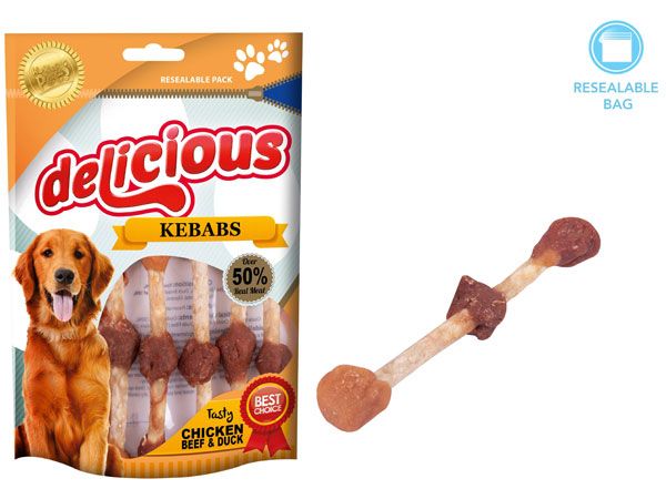 World Of Pets - Delicious Chicken, Beef And Duck Kebab Dog Treats