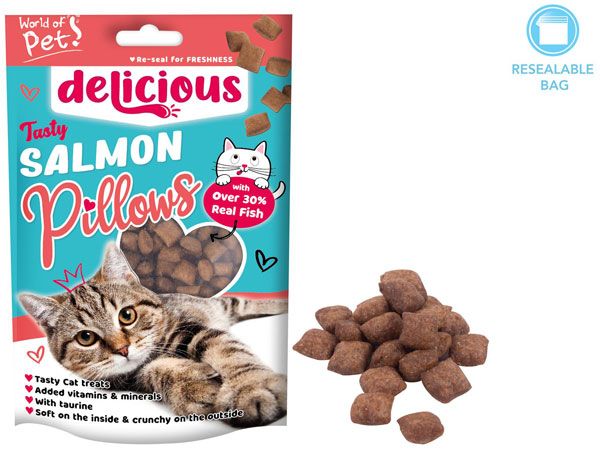 World Of Pets - Delicious Salmon Filled Pocket Bites Cat Treats