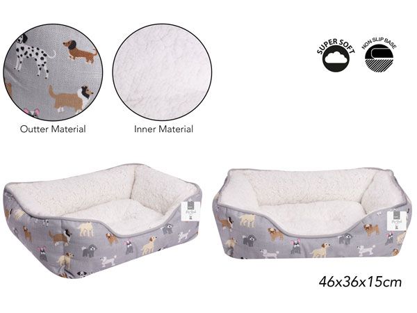 Sweet Dreams Dog Print Sherpa Pet Bed, Small/Medium  46x36x15cm