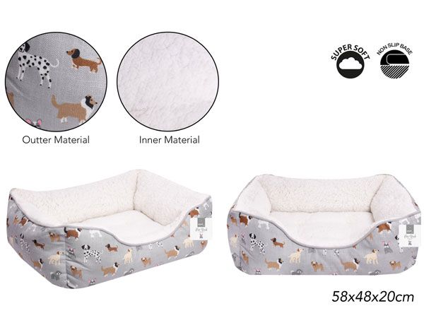 Sweet Dreams Dog Print Sherpa Pet Bed, Medium/Large  58x48x20cm