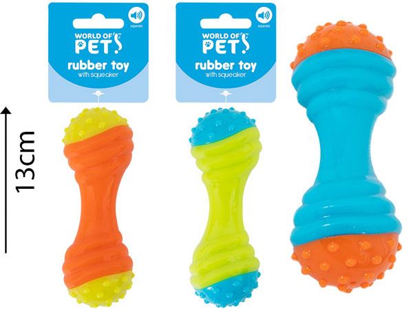 World Of Pets - Small Squeaky Dog And Puppy Rubber Dumbbell Toy, Assorted Picked | WP1451