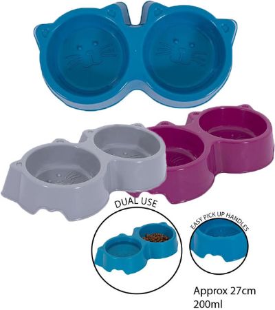 World Of Pets Plastic Double Pet Bowl...Assorted Colours Picked At Random | WP1457