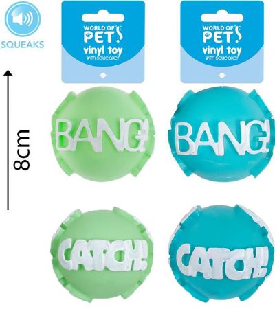 World Of Pets - Squeaky Vinyl Word Ball Dog Toy... Assorted Picked At Random | WP1461