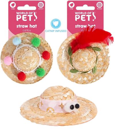 World Of Pets Straw Hat Cat Toy With Cat Nip...Assorted Designs