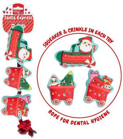 Smart Choice Christmas - Santa Express Plush & Rope Squeaky Dog Toy