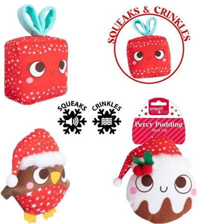 Smart Choice Christmas - Squeaky Crinkle Xmas Dog Toy..Assorted Designs