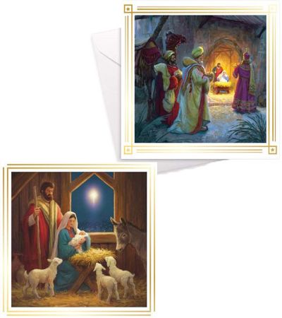 Festive Wonderland 10pk Square Christmas Cards - Religious Designs | X9017A