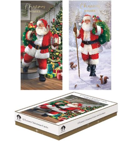 Festive Wonderland 12 Luxury Christmas Cards - Traditional Santa Designs | X9026A