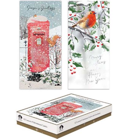 Festive Wonderland 12 Luxury Christmas Cards - Postbox/Robin Designs