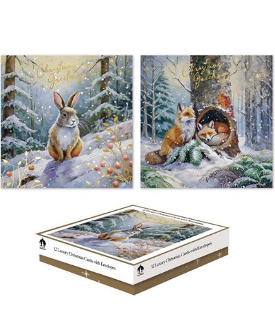 Festive Wonderland 12 Luxury Christmas Cards - Woodland Animals