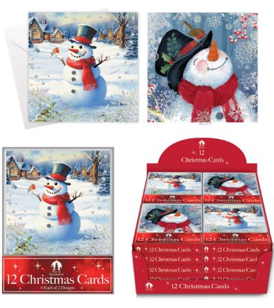 Festive Wonderland 12pk Square Christmas Cards - Snowman Design