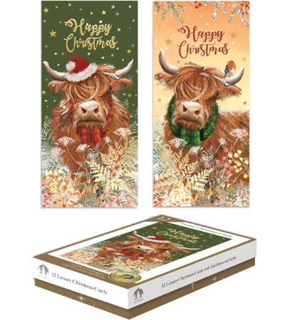 Festive Wonderland 12 Luxury Christmas Cards - Highland Cow Designs
