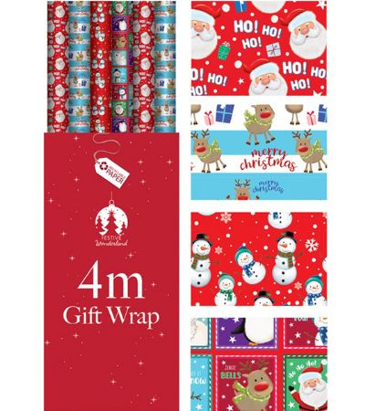 36 Rolls Festive Kids 4m Gift Wrap In Floor Display