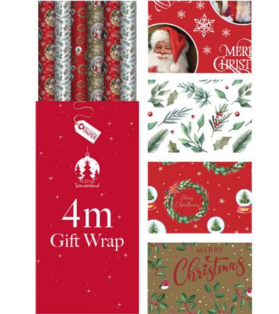 36 Rolls Festive Wonderland 4m Traditional Gift Wrap In Floor Display