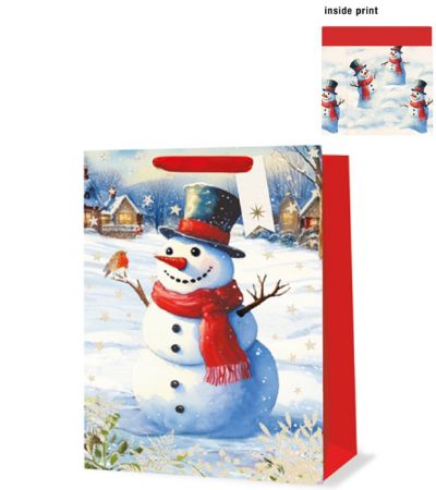 6x Large Christmas Gift Bag with Inside Print - Snowman Design