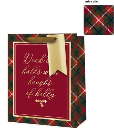 6x Medium Christmas Gift Bag with Inside Print - Tartan Text Design