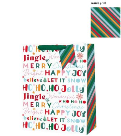 6x Large Christmas Gift Bag with Inside Print - Jolly Text Design
