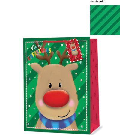 6x Large Christmas Gift Bag with Inside Print - Rudolph Design