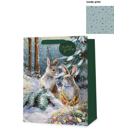 6x Extra Large Christmas Gift Bag with Inside Print - Trad Festive Rabbit