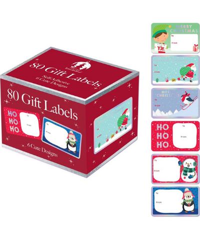 Festive Wonderland - 80x Silver Foil Adhesive Gift Labels, Cute Designs