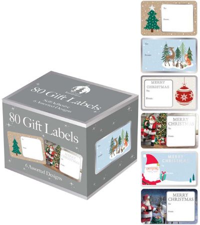 Festive Wonderland - 80x Silver Foil Adhesive Gift Labels, Assorted Designs