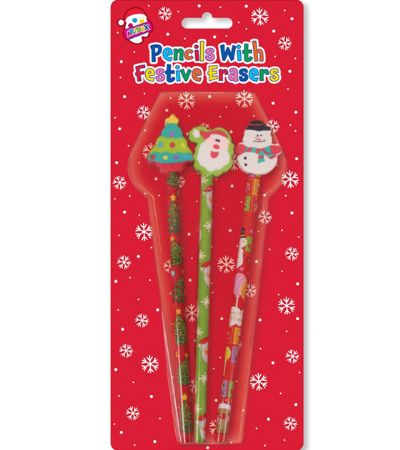 Artbox 3pk Christmas Pencils With Eraser Tops