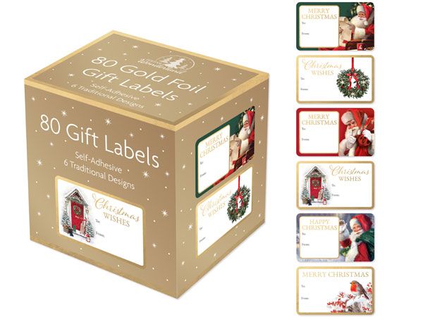 Festive Wonderland - 80x Gold Foil Adhesive Gift Labels, Traditional