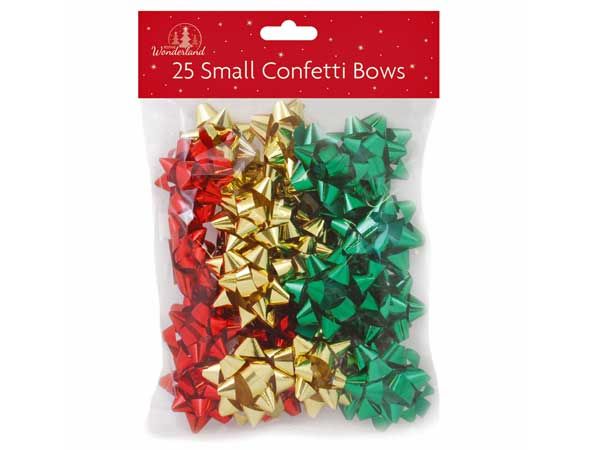 Festive Wonderland 25 Small Confetti Bows Traditional Colours