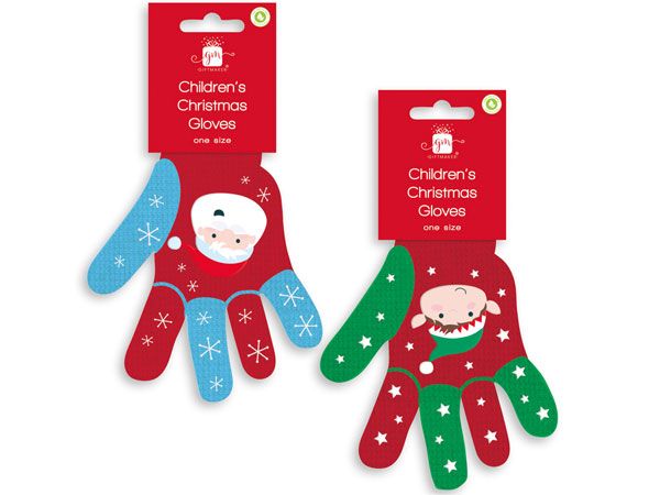 12x Gift Maker Childrens Christmas Gloves - One Size