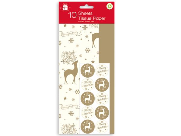 Giftmaker 10 Sheet Tissue Paper -Stag Design With Seal Tabs