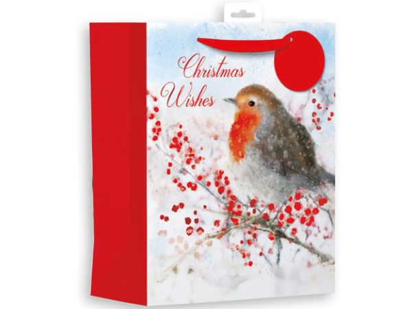 6x Giftmaker Large Christmas Gift Bag - Traditional Robin