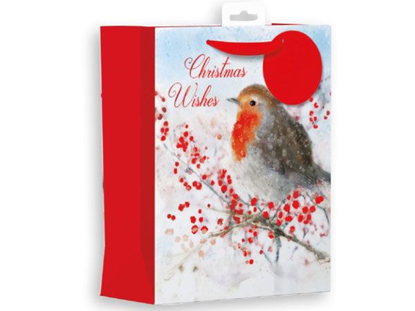 6x Giftmaker Medium Christmas Gift Bag - Traditional Robin