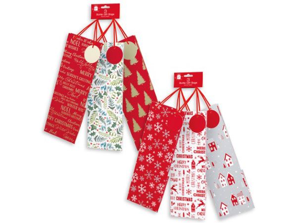 6x 3 Pack Giftmaker Christmas Bottle Bags - Traditional/Contemporary