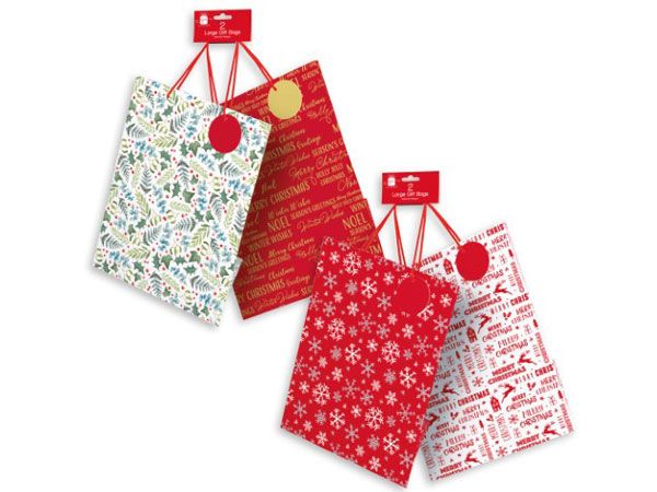 6x 2 Pack Giftmaker Large Christmas Gift Bag - Traditional/Contemporary