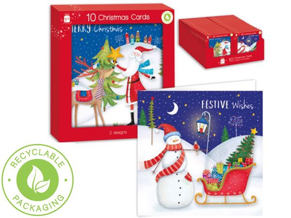 Giftmaker 10pk Square Whimsical Scene Christmas Cards