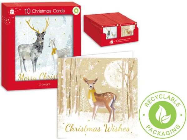 Giftmaker 10pk Square Watercolour Deer Christmas Cards