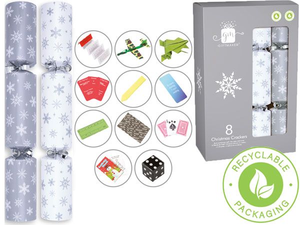 Giftmaker 8x Silver And White 12inch Christmas Crackers