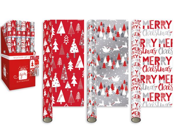 50 Rolls Giftmaker 4 Metre Christmas Gift Wrap - Red and White