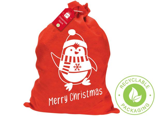 Giftmaker Felt Christmas Santa Sack, Printed Character Design
