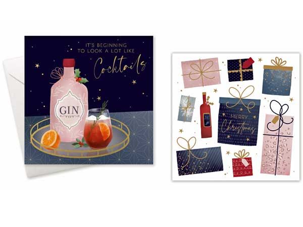 Festive Wonderland 10pk Square Christmas Cards - Gin/Presents Picked At Random