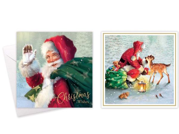 Festive Wonderland 10pk Square Christmas Cards - Traditional Santa