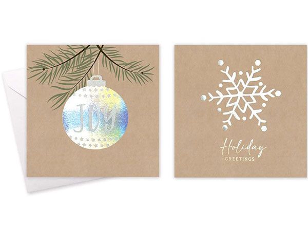 Festive Wonderland 10pk Square Christmas Cards - Kraft Effect Text