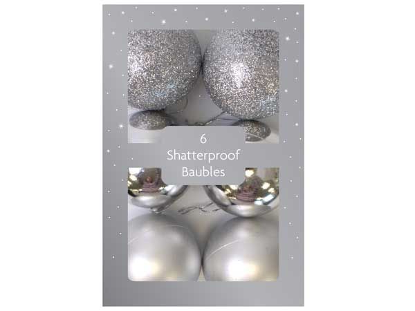 Festive Wonderland 6 Shatterproof Baubles - Silver