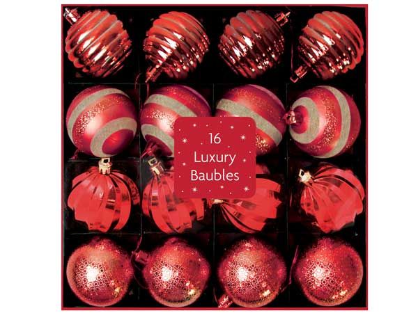 Festive Wonderland 16 Luxury Shatterproof Baubles - Red