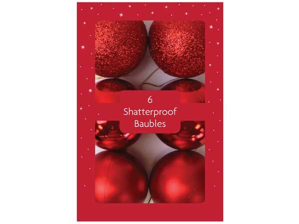 Festive Wonderland 6 Shatterproof Baubles - Red