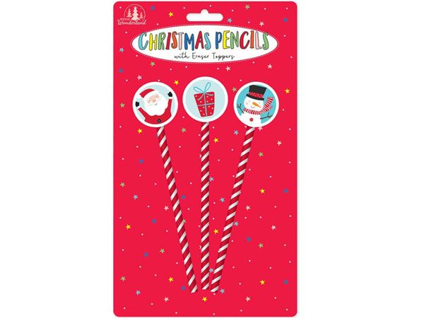 Festive Wonderland 3x Pencils With Festive Rubber Toppers | XK0073