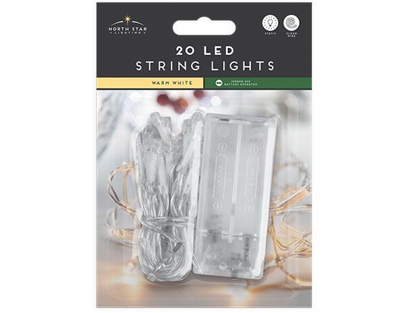 North Star 20 LED String Lights, Warm White, Battery Operated