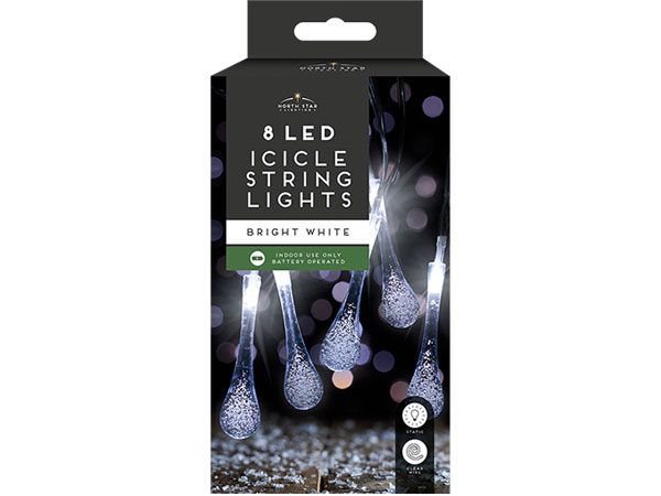 North Star 8 LED Icicle String Lights, Bright White, Battery Operated